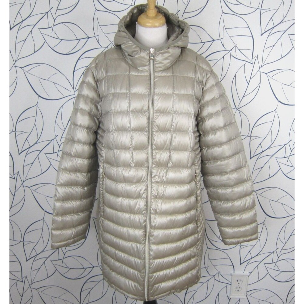 Calvin Klein Hooded Packable Premium Down Puffer Jacket Soft Champagne Size 2X